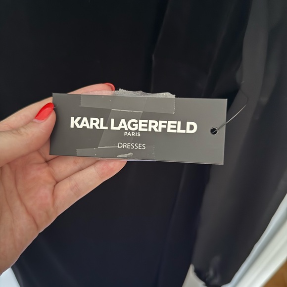 NWT Karl Lagerfeld Black Sheer-Sleeve Shift Dress - Picture 5 of 8